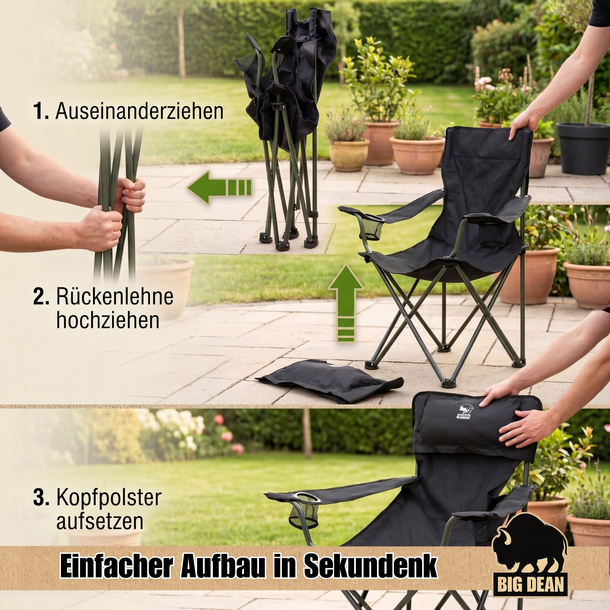 BigDean Garten Campingstuhl XXL 150 kg 2er Set mit Halter