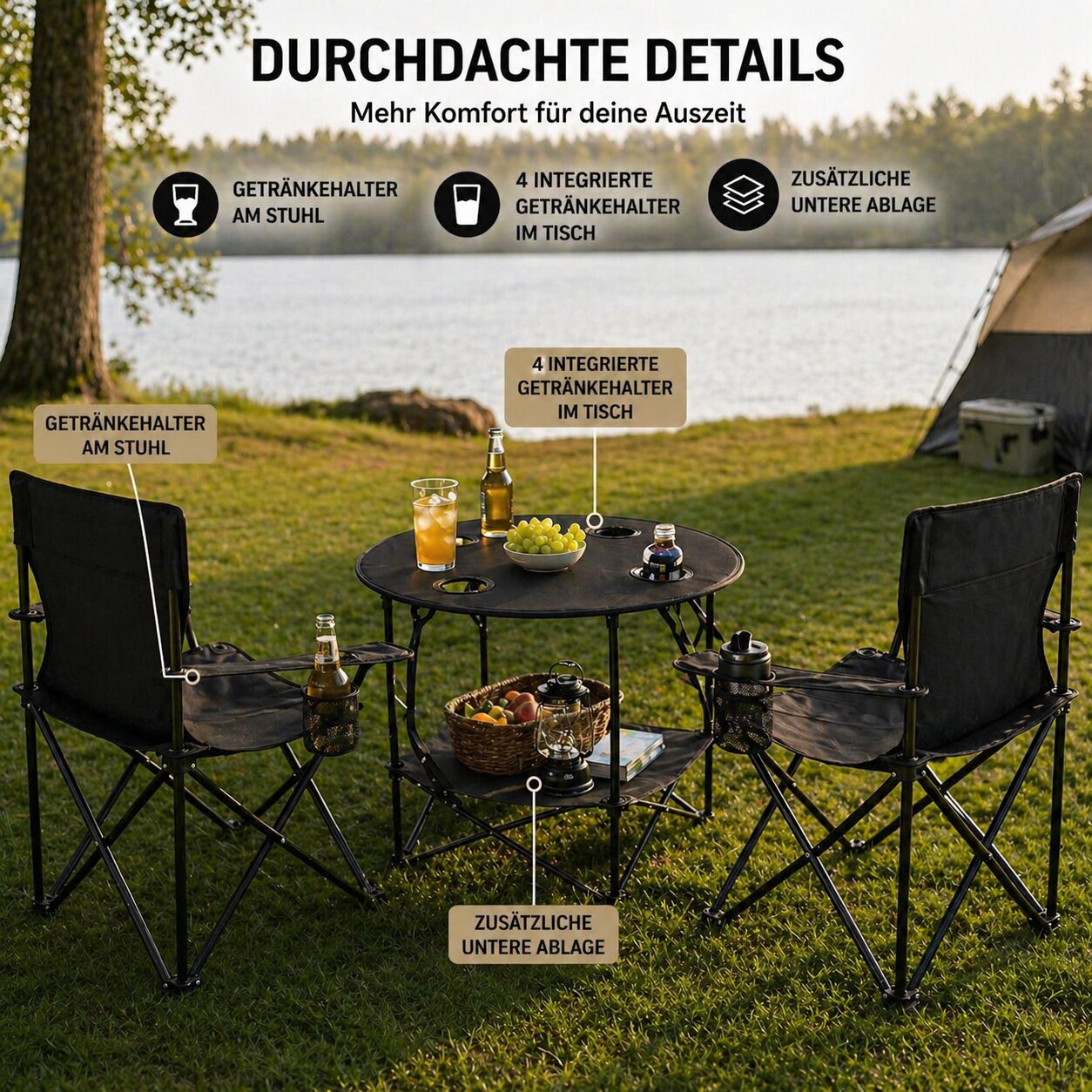 BigDean Garten Camping Set 2x Stuhl Tisch klappbar Outdoor