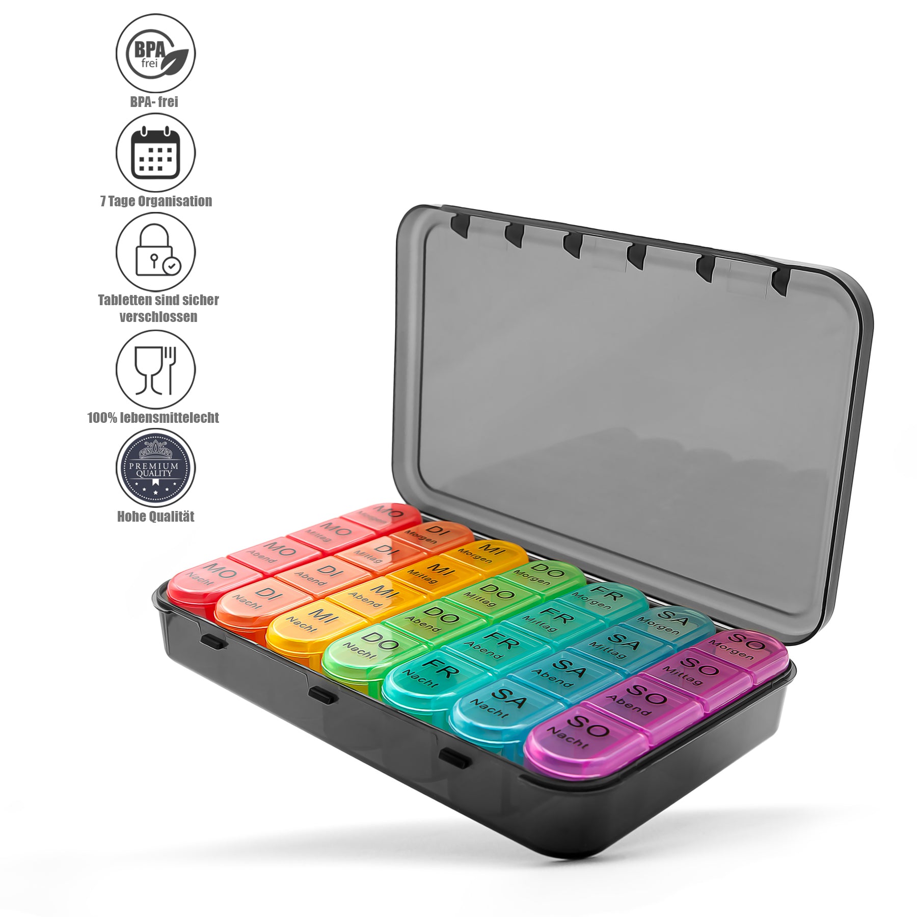 BigDean Tablettenbox 7 Tage 2er Set Regenbogen morgens-abends