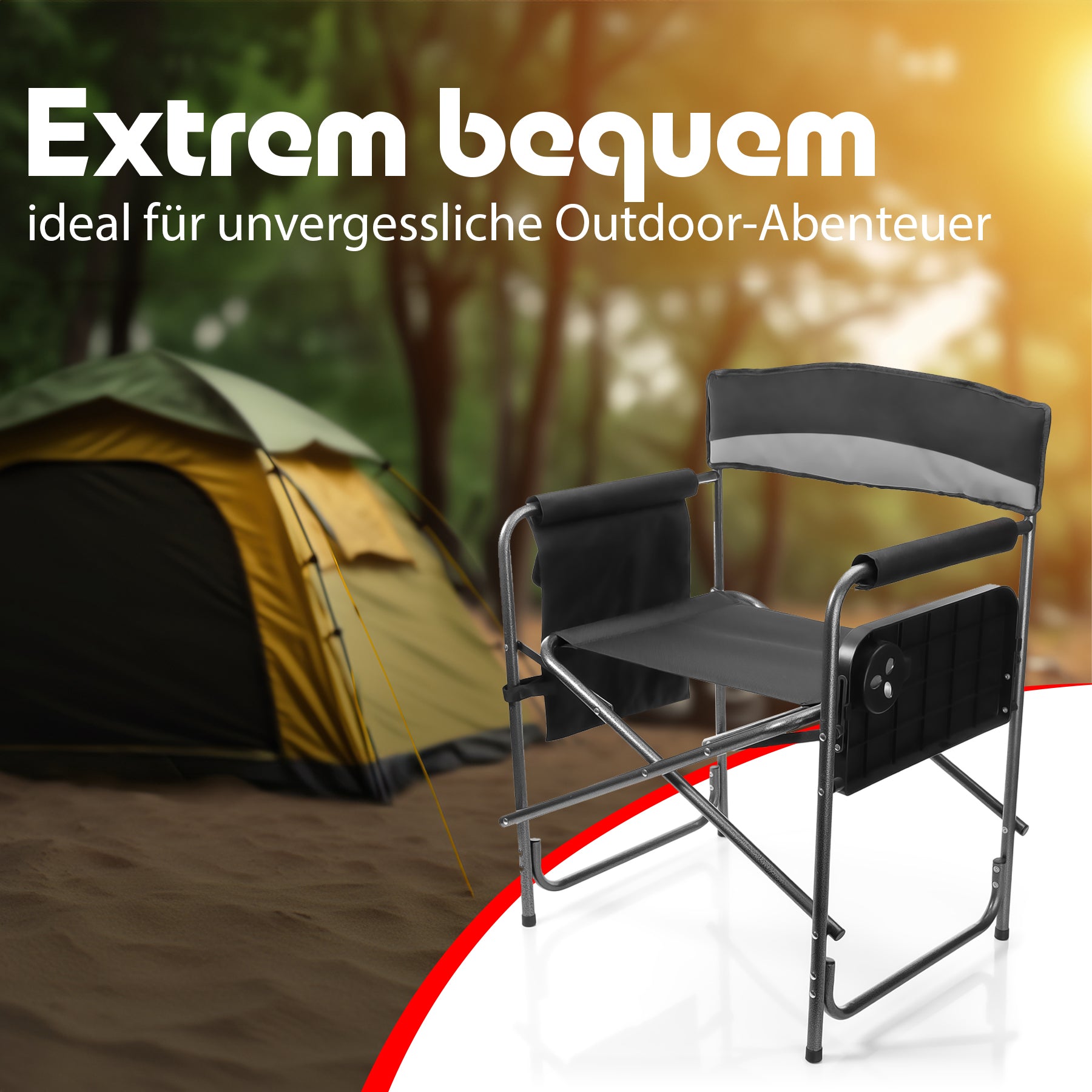 BigDean Campingstuhl 150kg mit Tisch Getränkehalter Grau