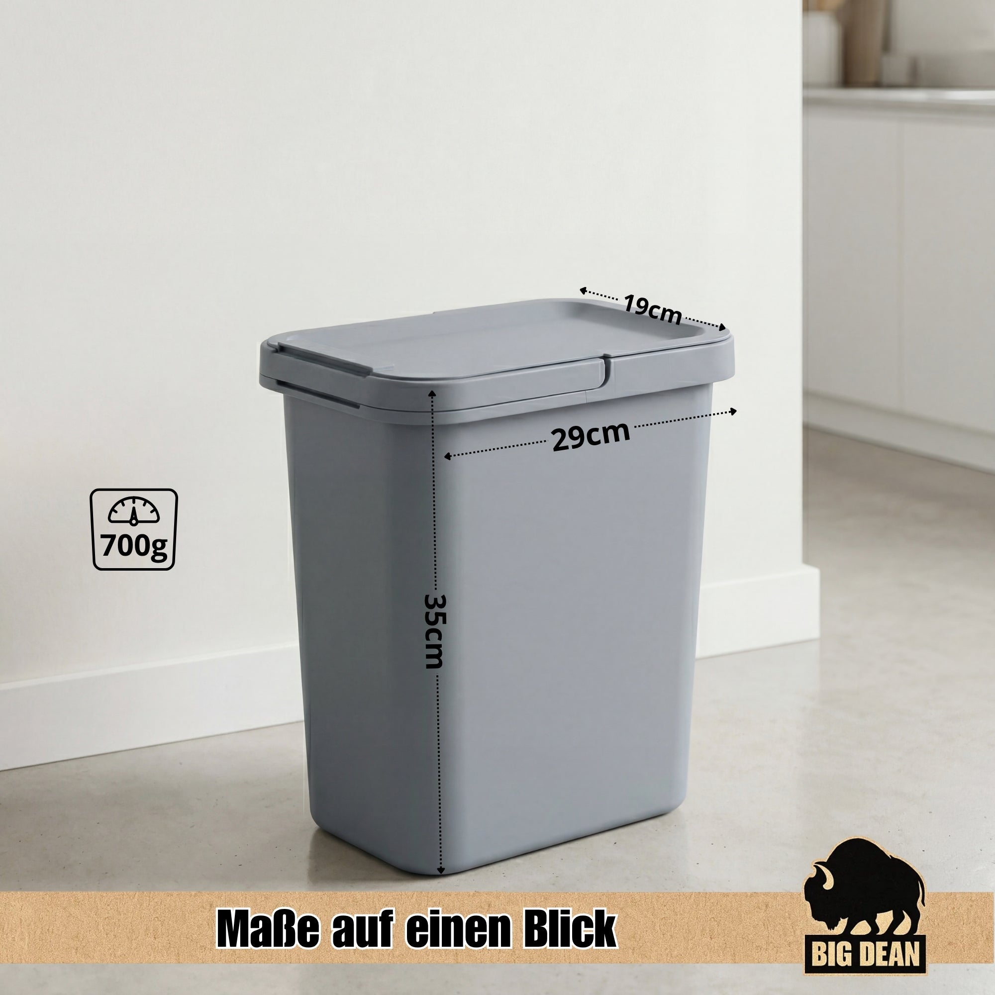 BigDean Mülleimer 12 Liter Grau mit Deckel 2 Stück