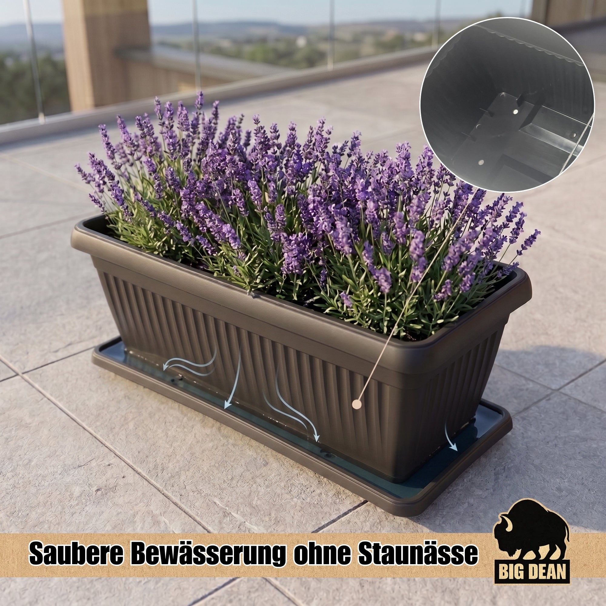 BigDean Garten Blumenkübel Jumbo 60L Anthrazit Untersetzer