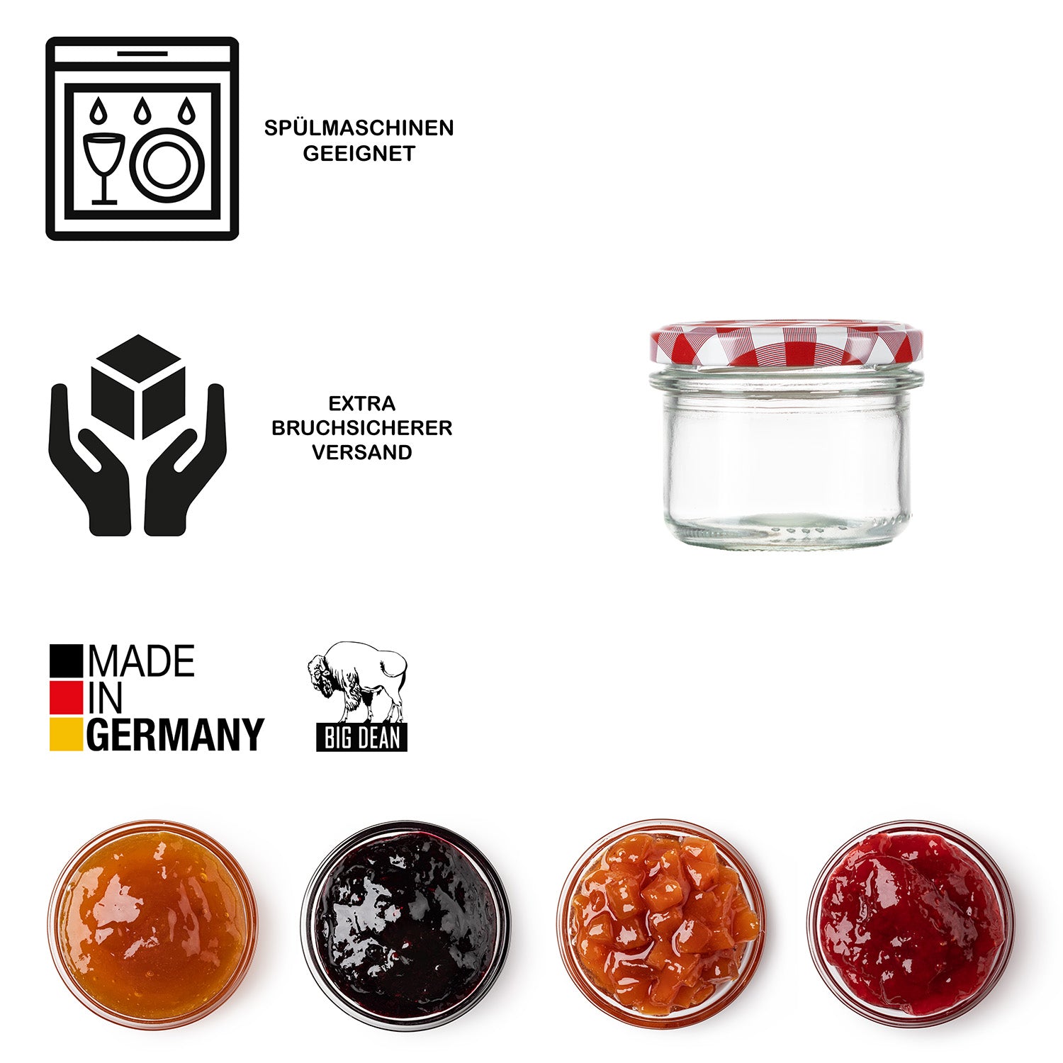 BigDean Marmeladengläser 125ml 108x Rot Kariert TO66