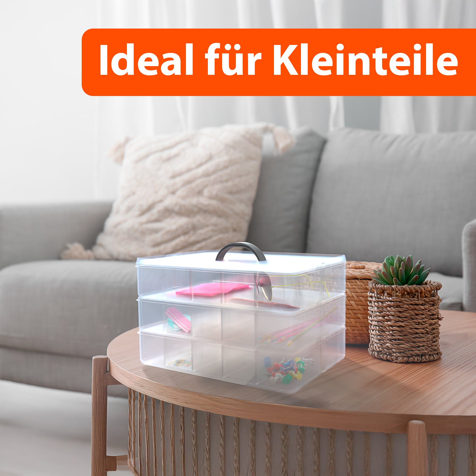 BigDean Aufbewahrung Sortierbox Transparent 21 Fächer mit Griff