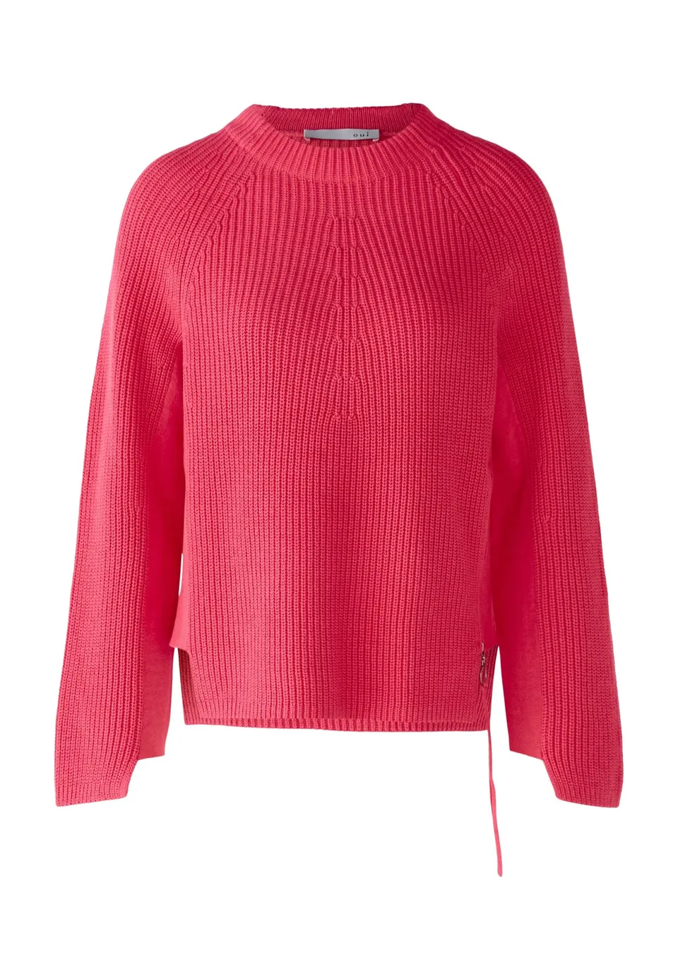 Oui Rubi Damen Pullover mit Reißverschluss Uni Baumwolle