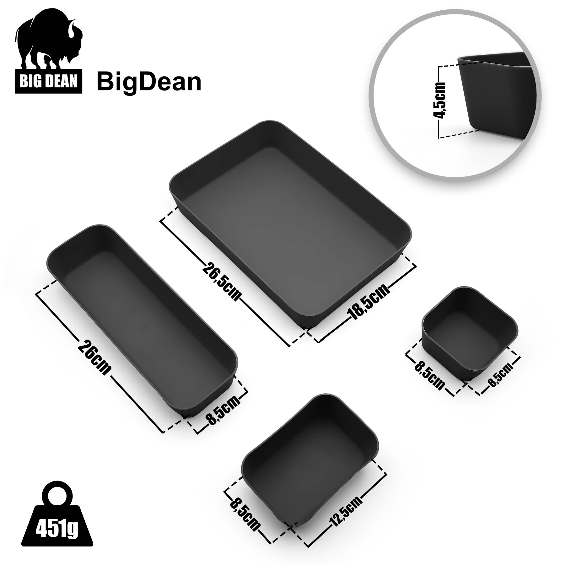 BigDean Schubladen Organizer 8-teilig schwarz PP-Kunststoff