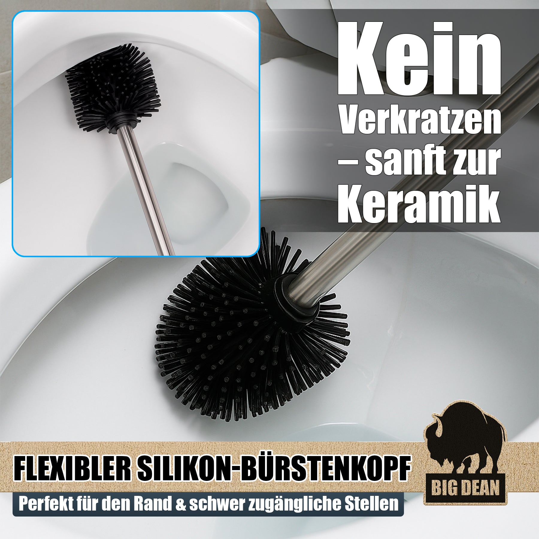 BigDean Silikon Klobürste WC-Bürste 4er Set Schwarz antibakteriell