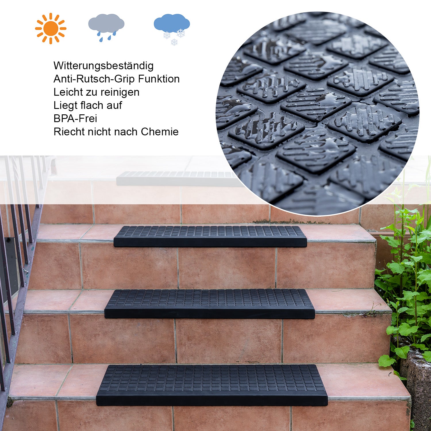 BigDean Haushalt Stufenmatten Gummi 65x25cm schwarz 10er antirutsch
