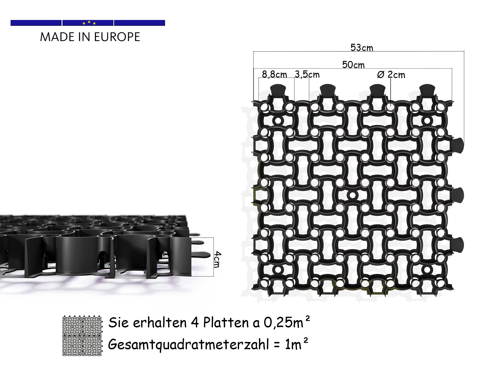 BigDean Küche & Vorrat Rasengitter 50x50 schwarz 4 Stück