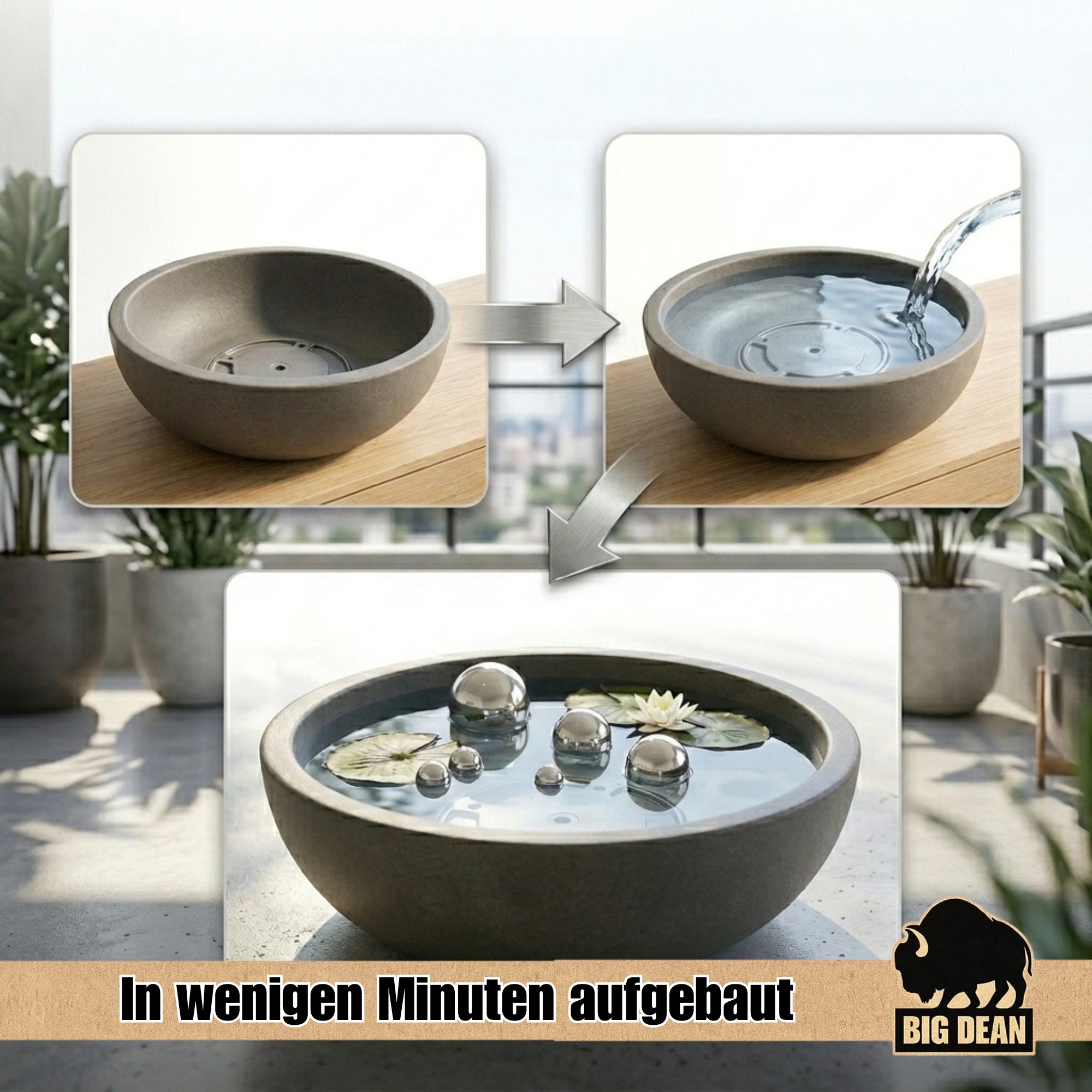 BigDean Garten Miniteich Set Schale 39 cm mit Teichkugeln