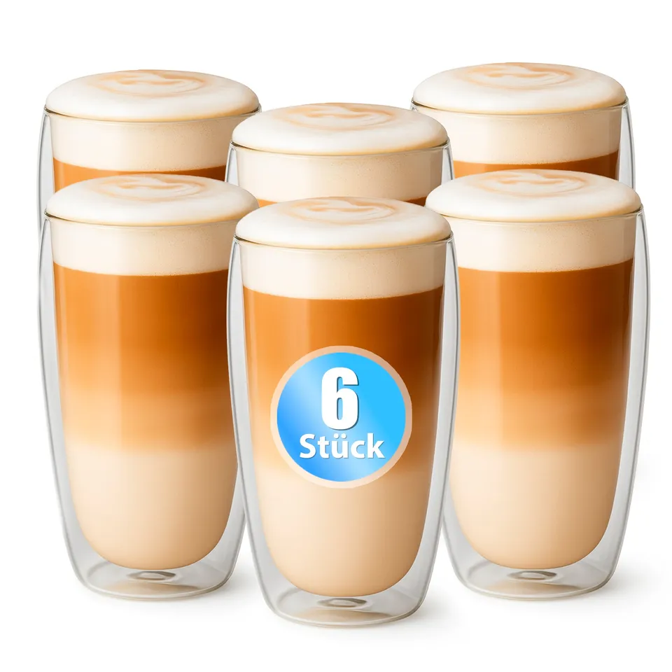 BigDean Küche & Vorrat Latte Macchiato Gläser 350ml 6er doppelwandig