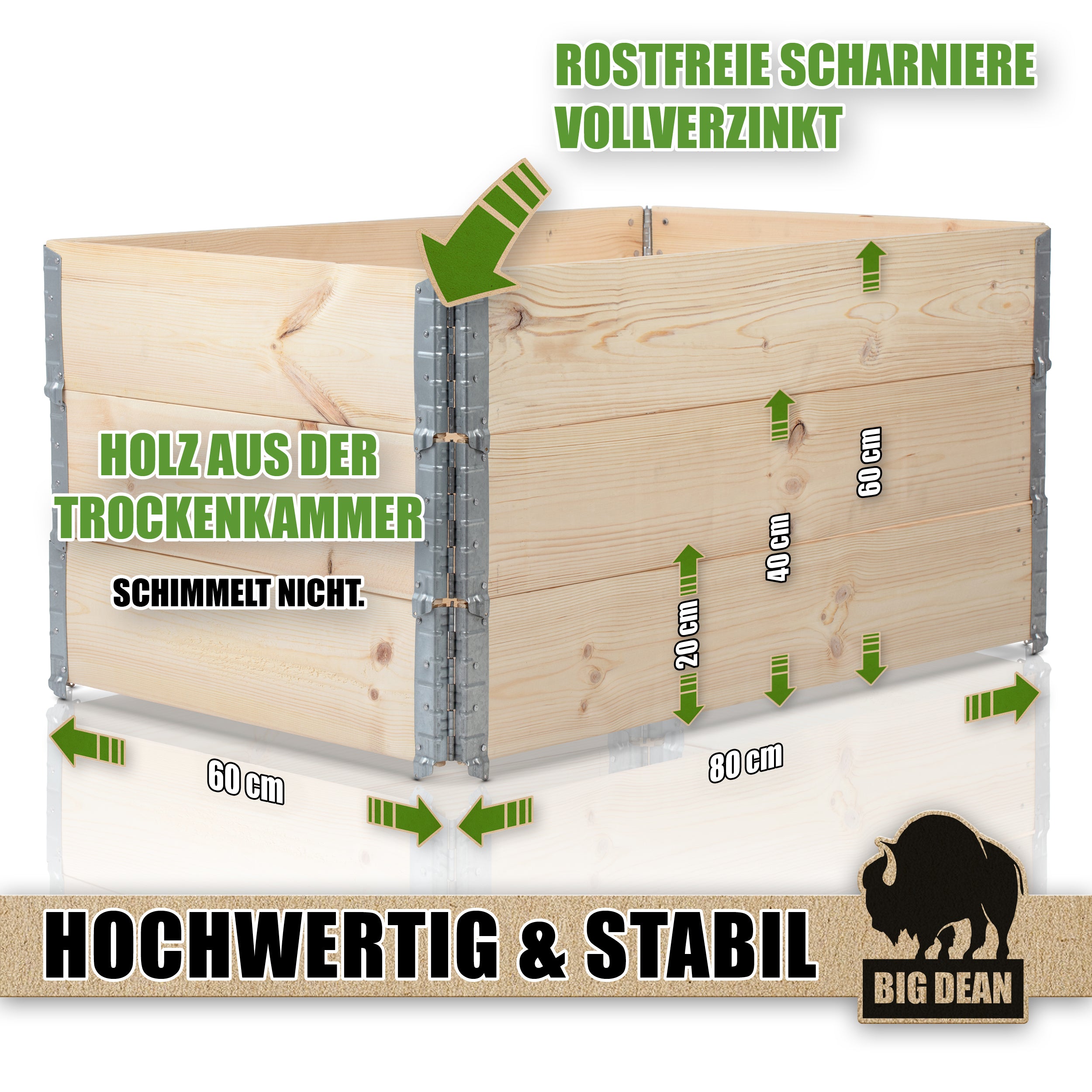 BigDean Garten Hochbeet Holz 80x60cm 3 Stück Fichte