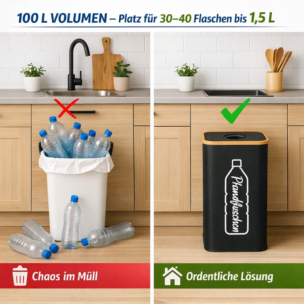 BigDean Pfandflaschen Sammelbehälter 100L schwarz 30-40 Flaschen