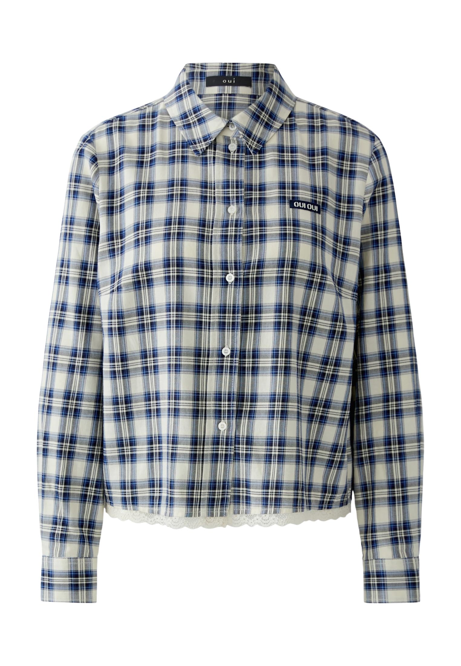 Oui Blouses Hemdbluse kariert Spitze Größe 40