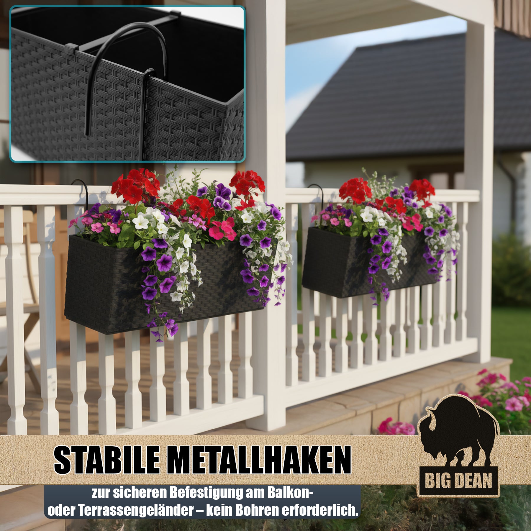 BigDean Garten Blumenkasten 50cm Wasserspeicher 2er Set Rattan