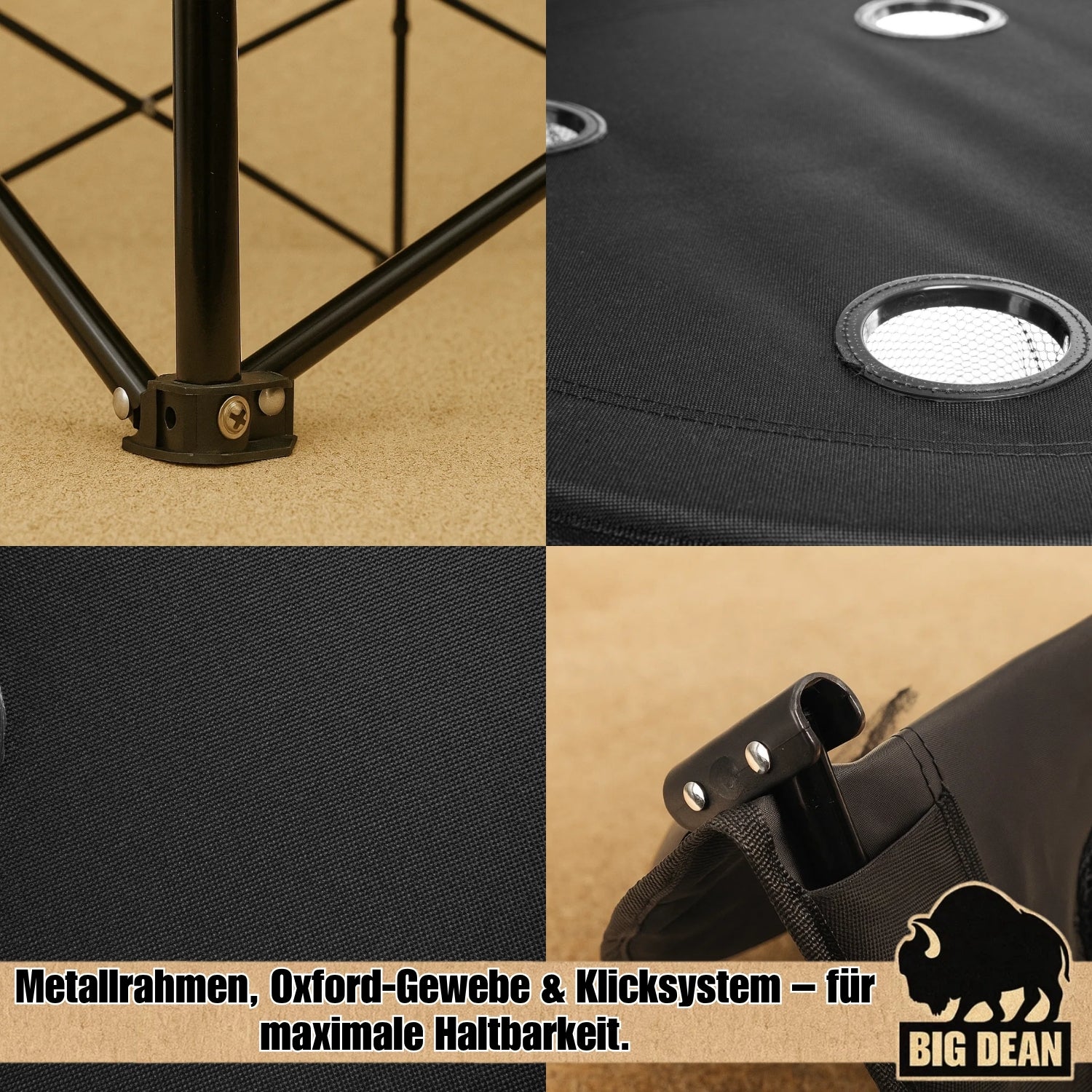 BigDean Campingtisch faltbar Getränkehalter Ablage mit Tasche