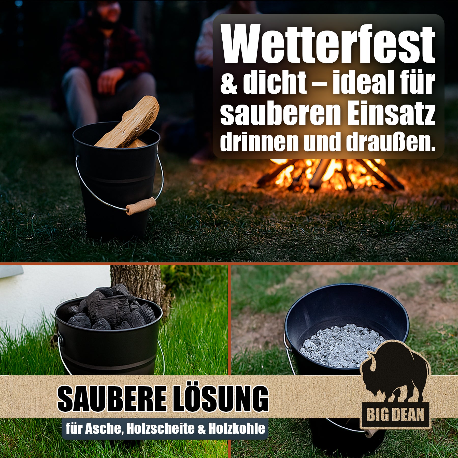 BigDean Haushalt Ascheeimer Deckel 15 Liter Oval Metall