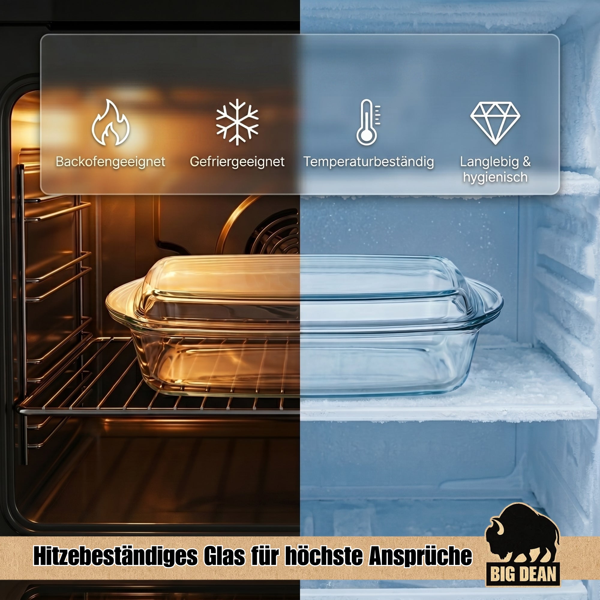 BigDean Auflaufform mit Deckel 5,8L Glasbräter rechteckig