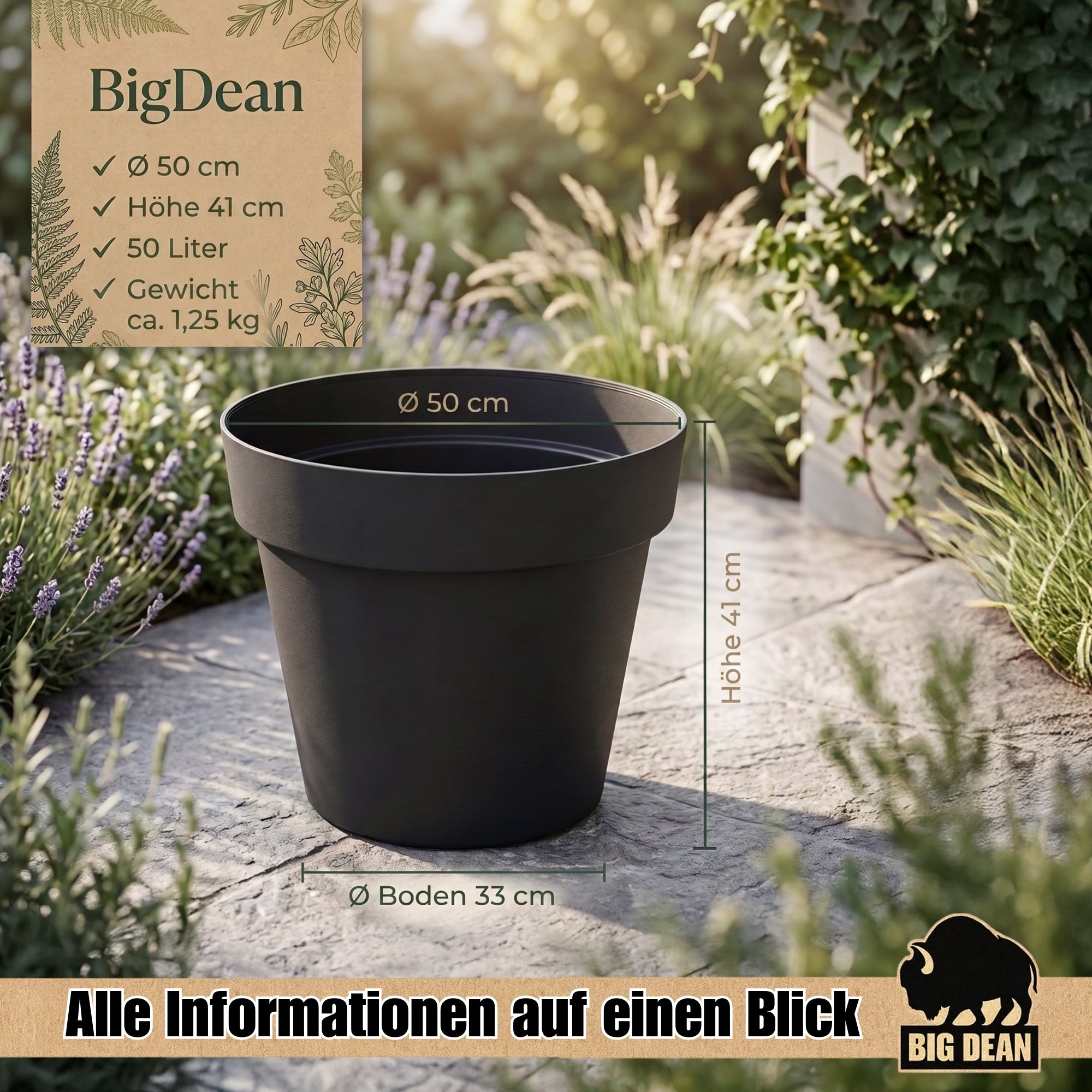 BigDean Classic Blumentopf 50 cm anthrazit Wasserspeicher