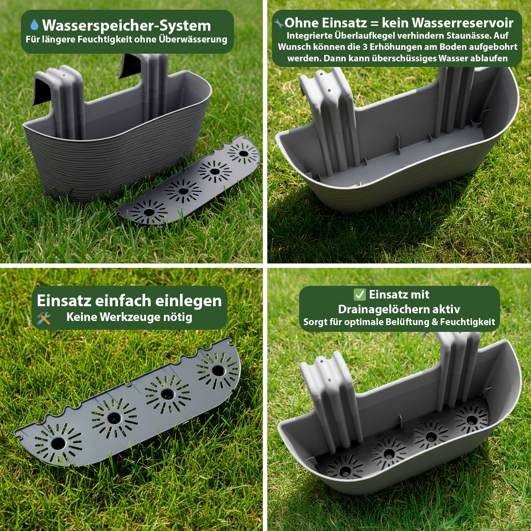 BigDean Garten Blumenkästen 43cm 2er Set Anthrazit Wasserspeicher