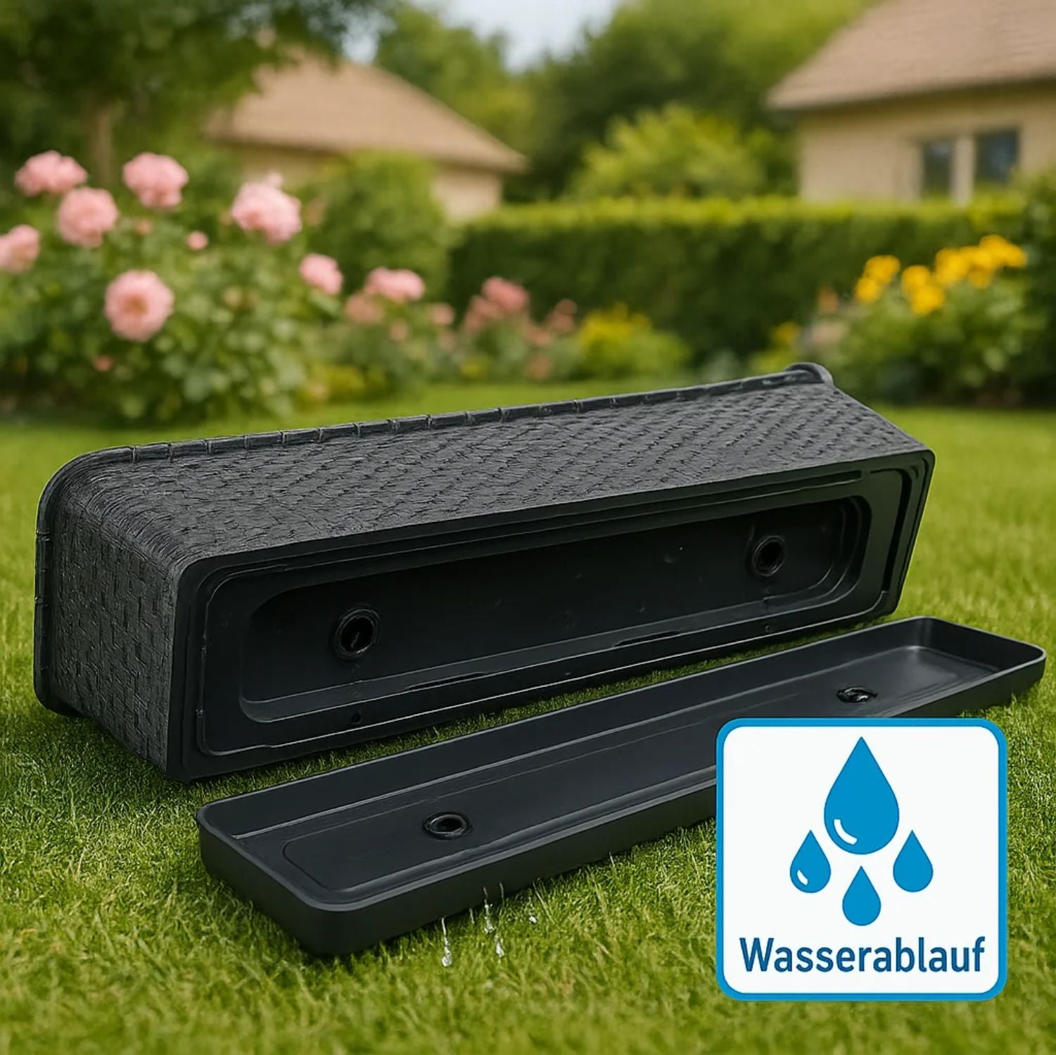 BigDean Blumenkasten 80cm anthrazit mit Untersetzer 3er