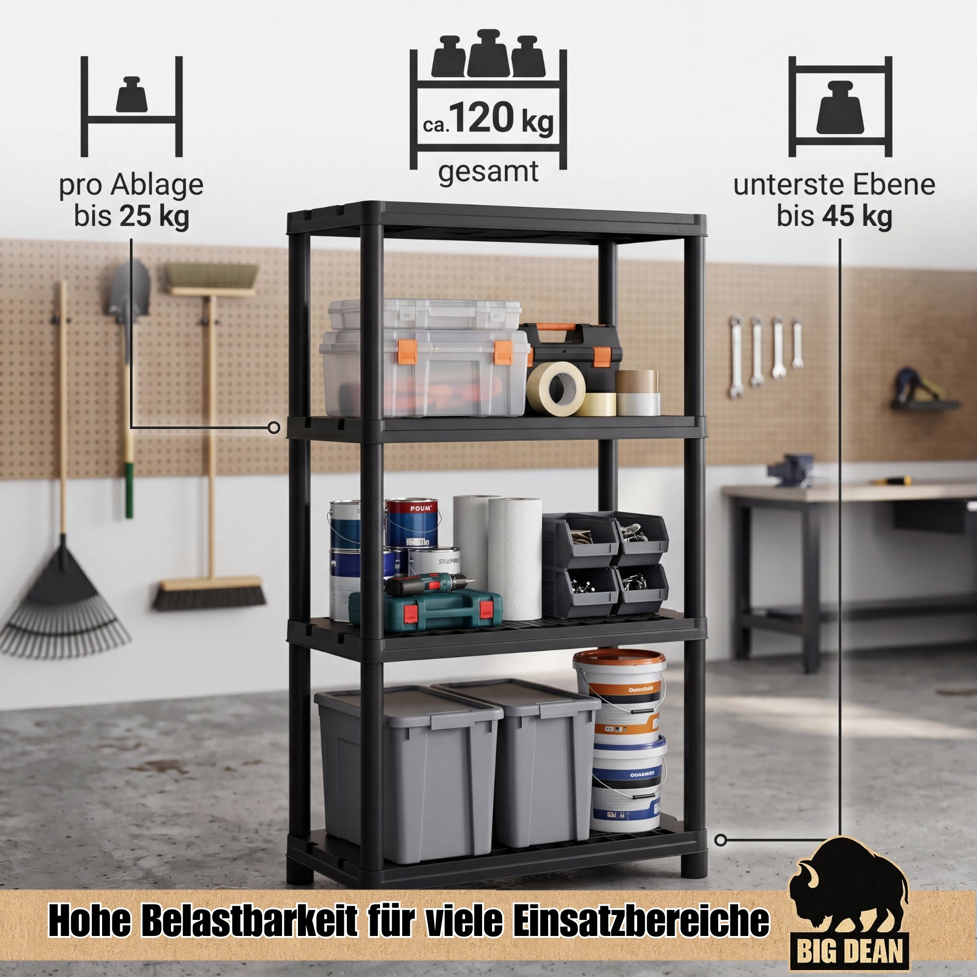 BigDean Aufbewahrung Schwerlastregal 131x58x29cm 120kg 4 Böden