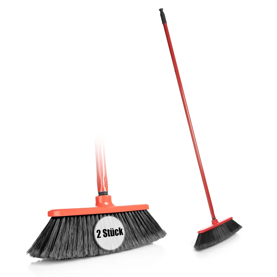 BigDean Besen mit Stiel 30cm Zimmerbesen 2er Set weich Rot