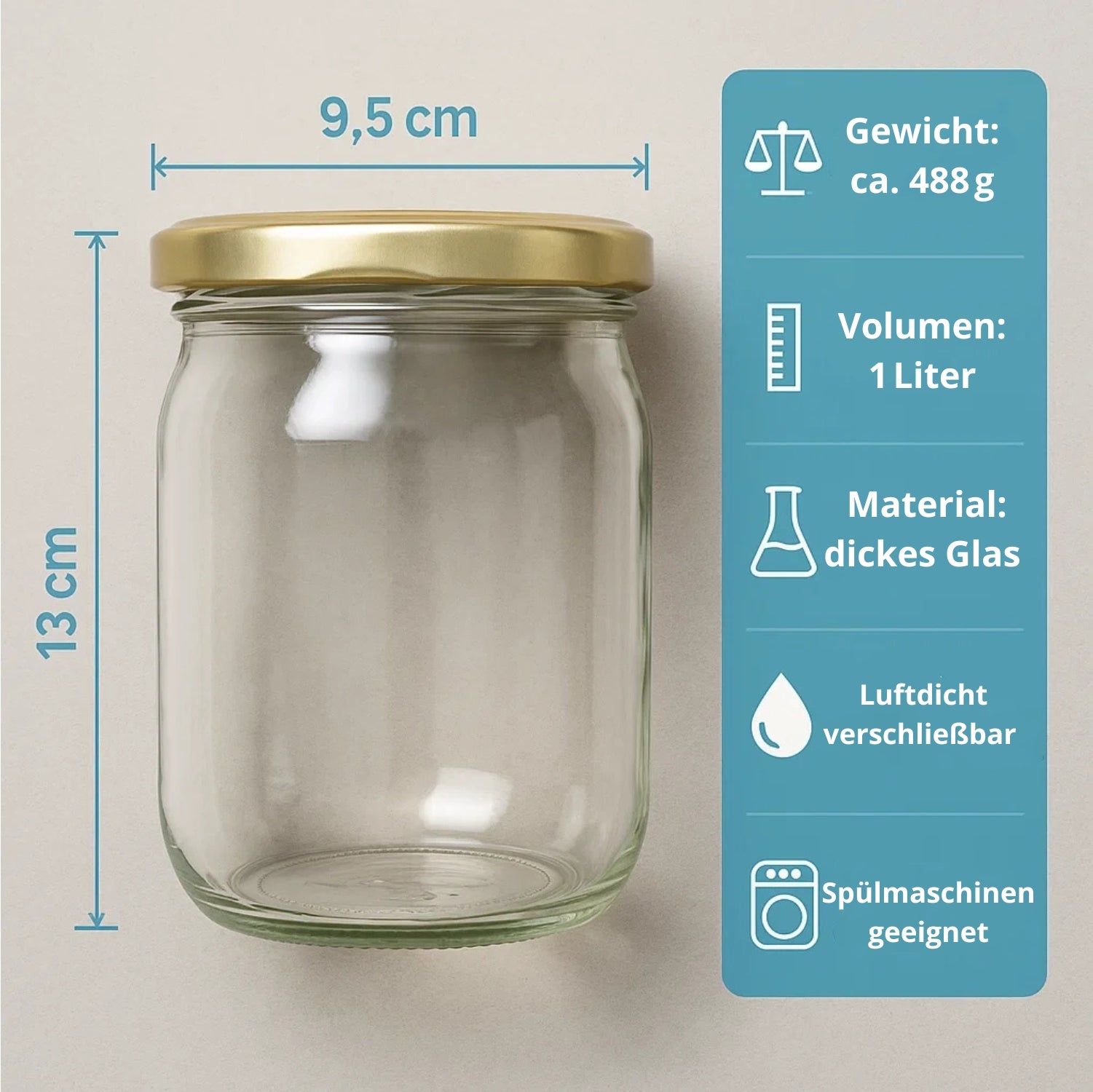 BigDean Einmachgläser 1 Liter 6 Stück große Öffnung Glas