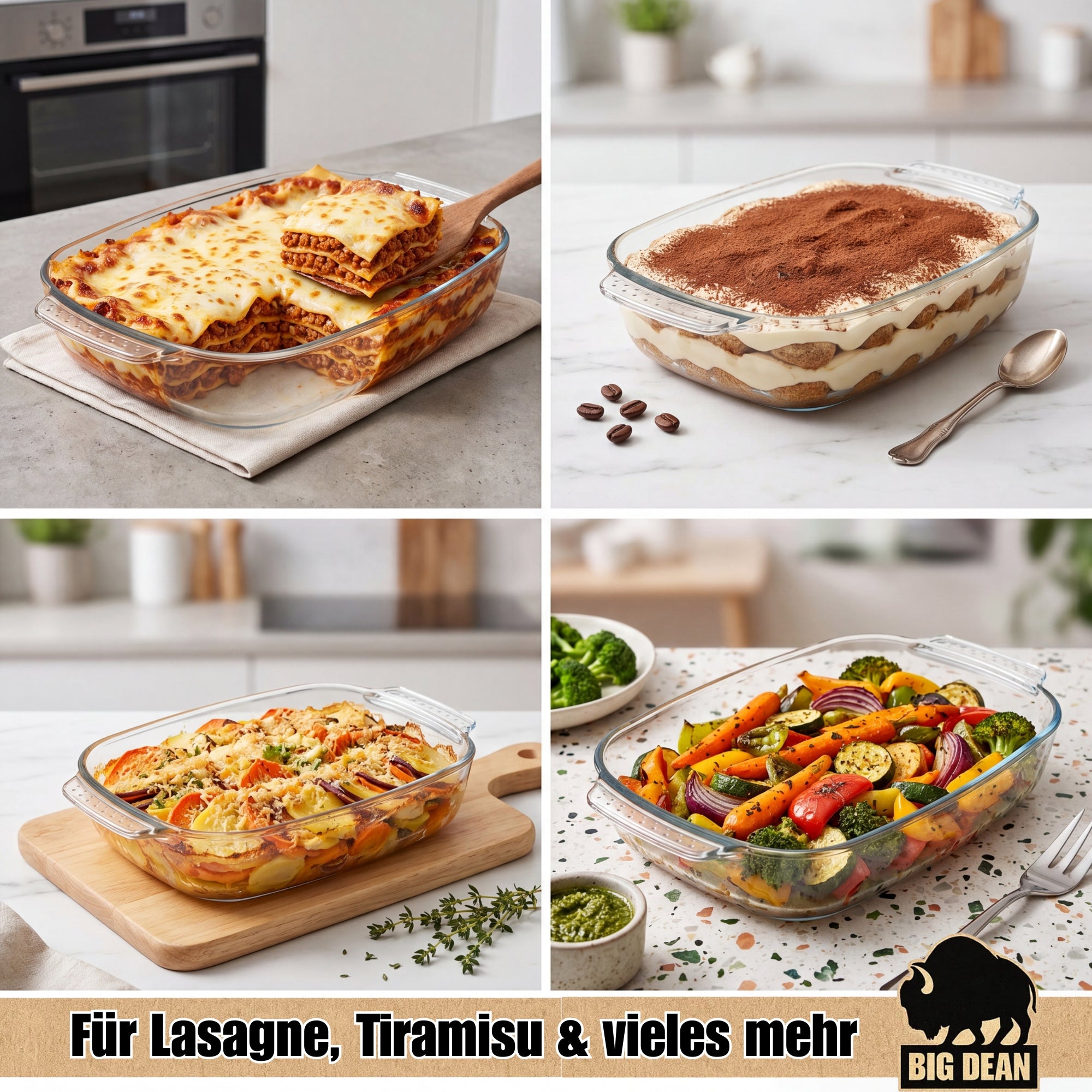 BigDean Küche Auflaufformen Glas Borosilikat 3er Set Ofenformen