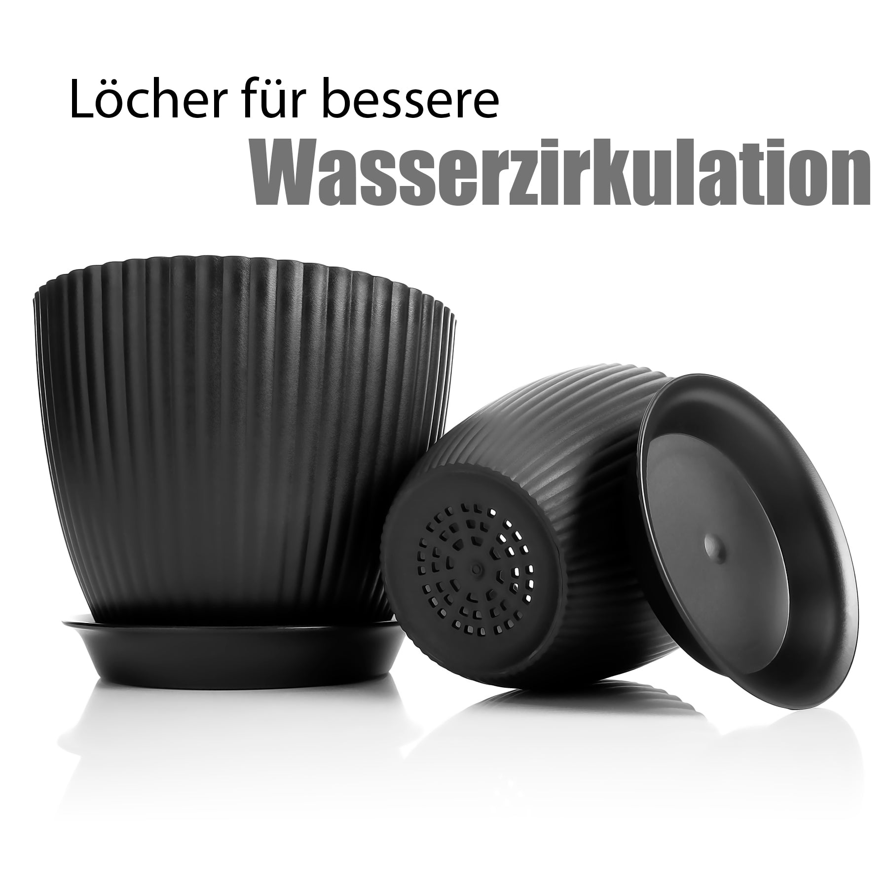 BigDean Garten Blumentopf Set 8er Anthrazit mit Untersetzer
