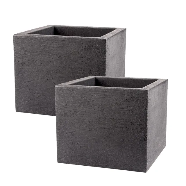 BigDean Garten Pflanzkübel 39x39cm Anthrazit 2er Set Granitoptik