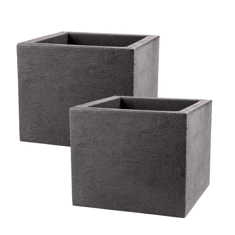 BigDean Garten Pflanzkübel 39x39cm Anthrazit 2er Set Granitoptik