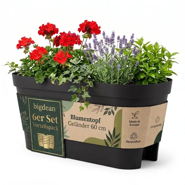 BigDean Garten Blumenkasten 60cm Anthrazit 6er mit Halterung
