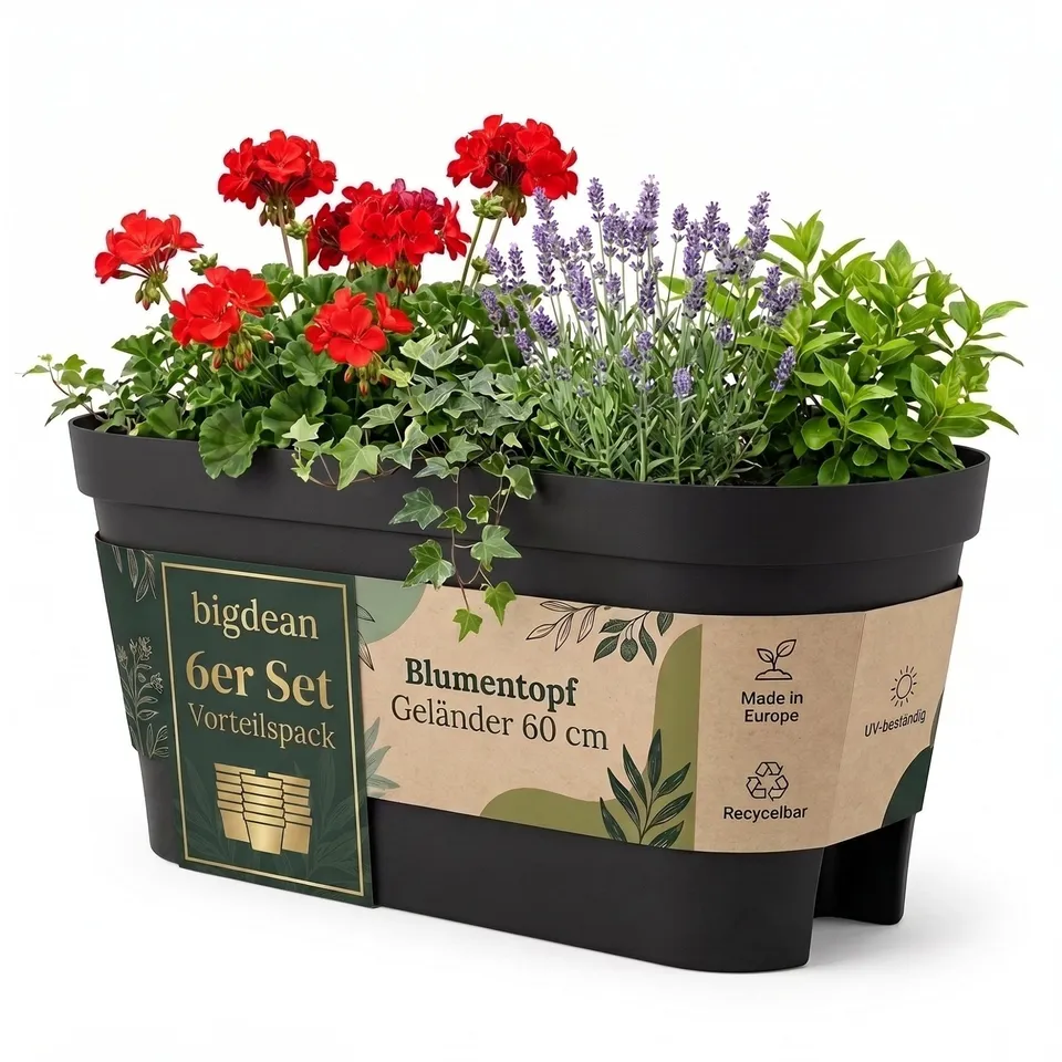 BigDean Garten Blumenkasten 60cm Anthrazit 6er mit Halterung