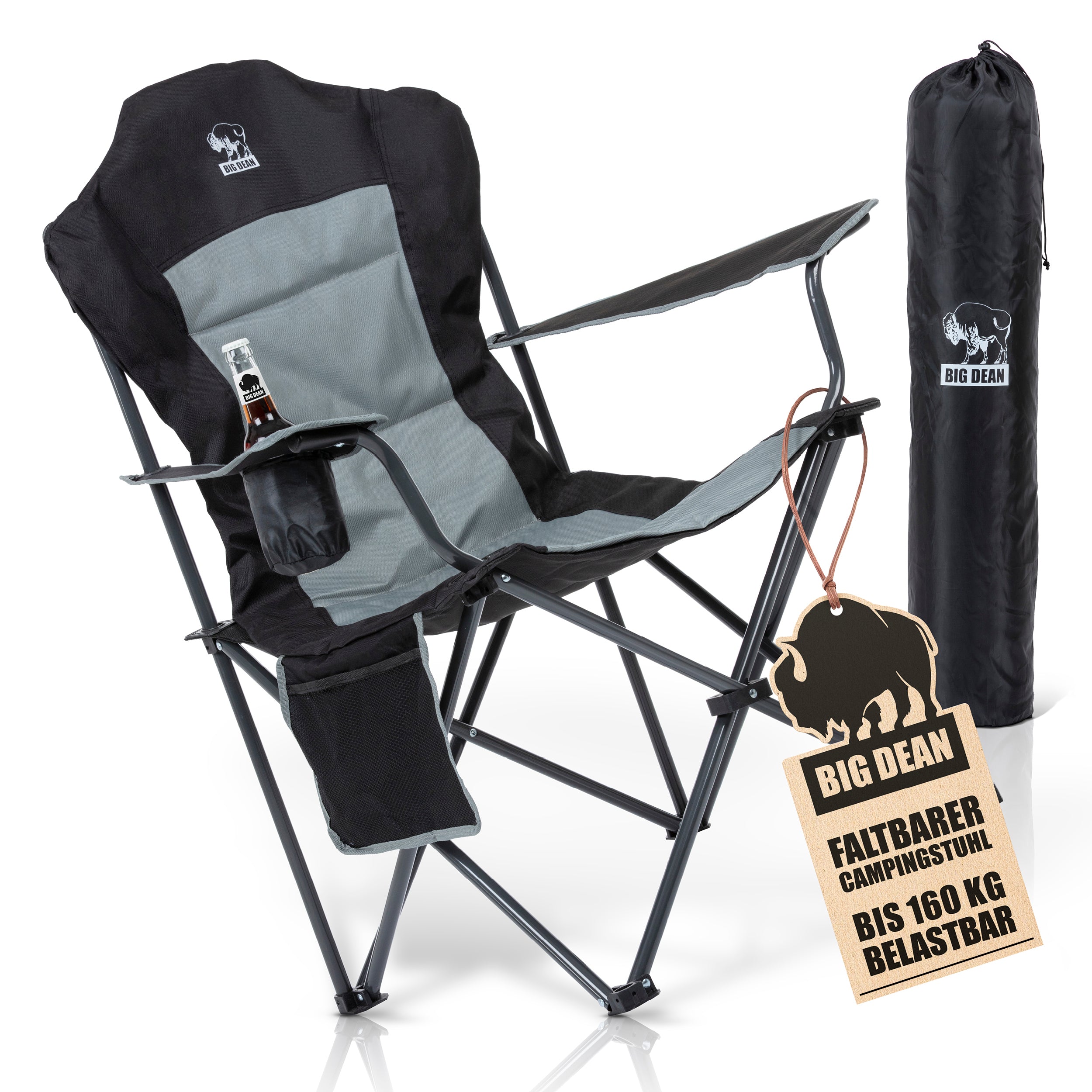BigDean Garten Campingstuhl Faltbar 160kg Hochlehner Gepolstert XXL
