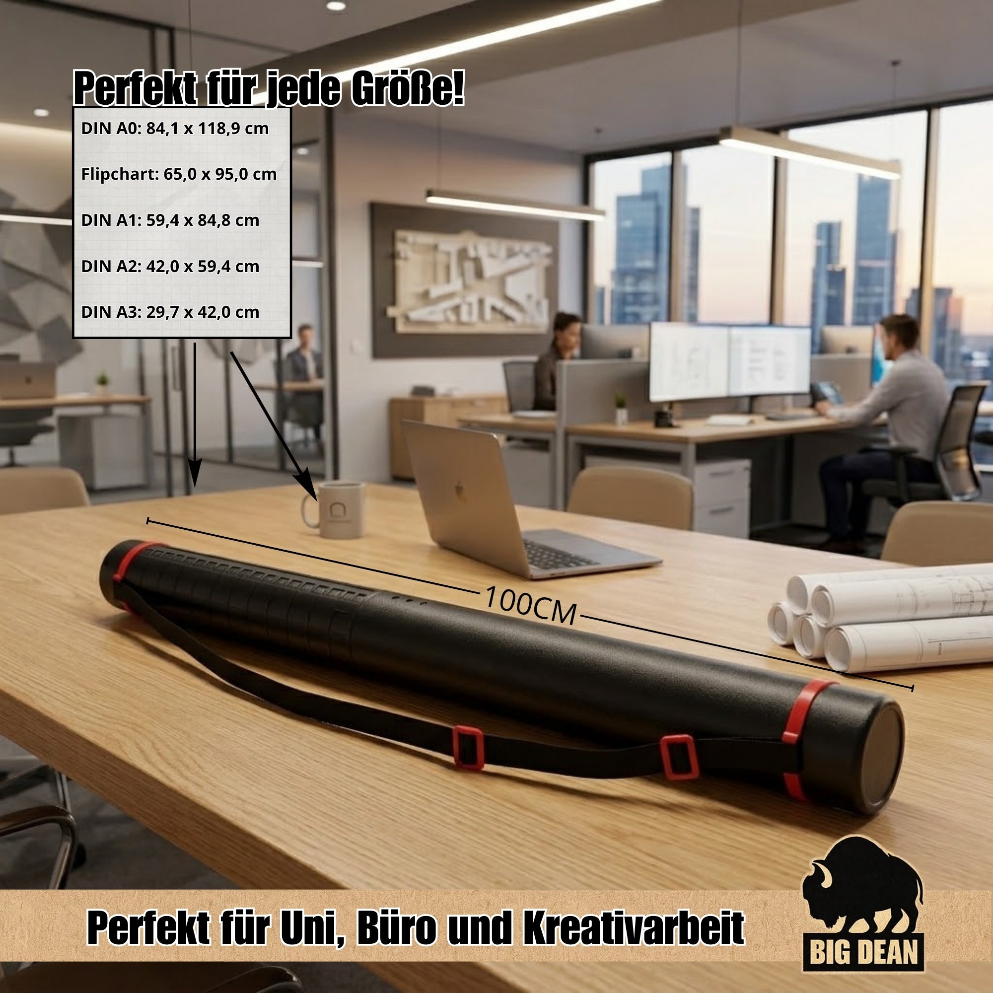 BigDean Posterrolle A0 Schwarz verstellbar Köcher 62-100 cm