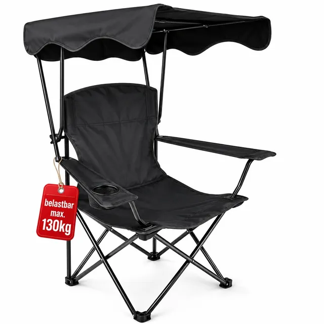 BigDean Garten Campingstuhl Sonnenschutz Schwarz mit Dach 2-in-1