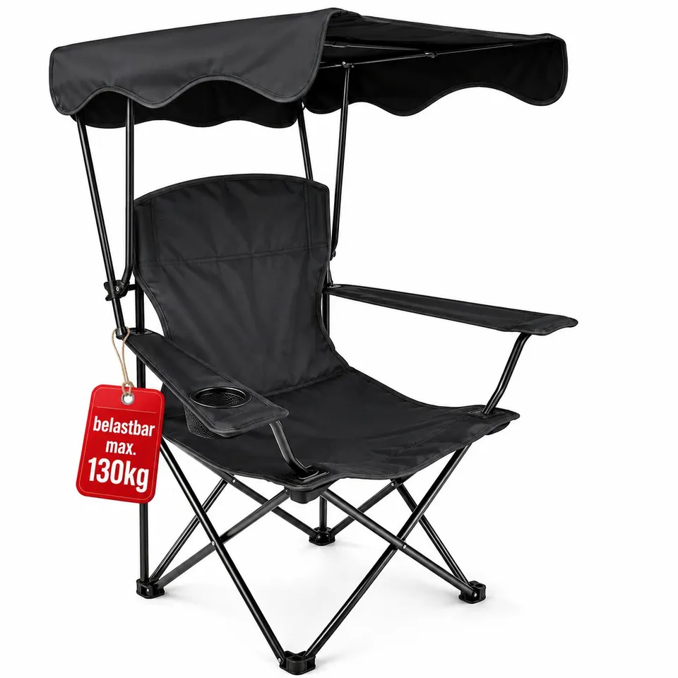 BigDean Garten Campingstuhl Sonnenschutz Schwarz mit Dach 2-in-1