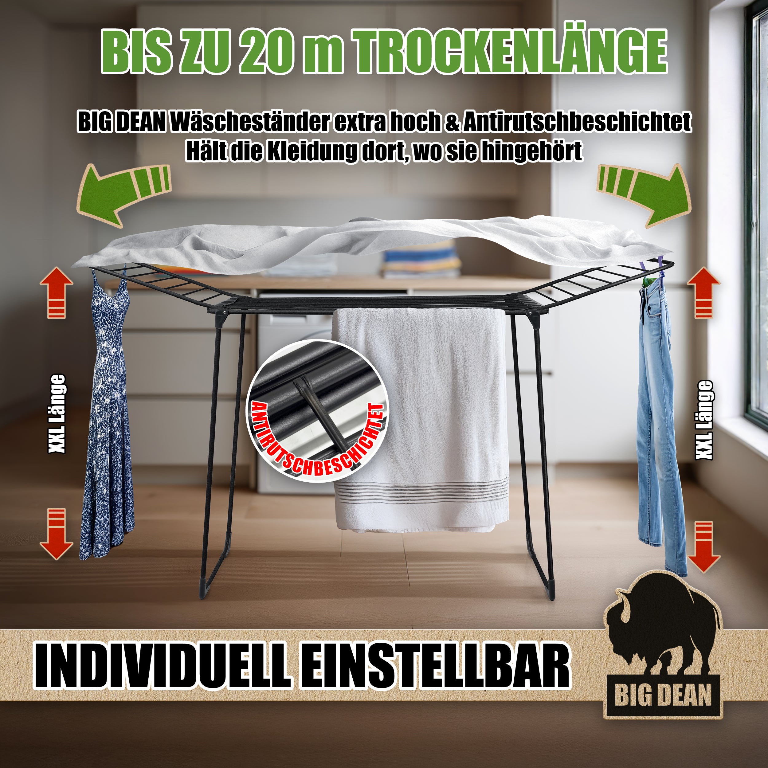 BigDean Haushalt & Alltag Wäscheständer 20m Grip extra hoch