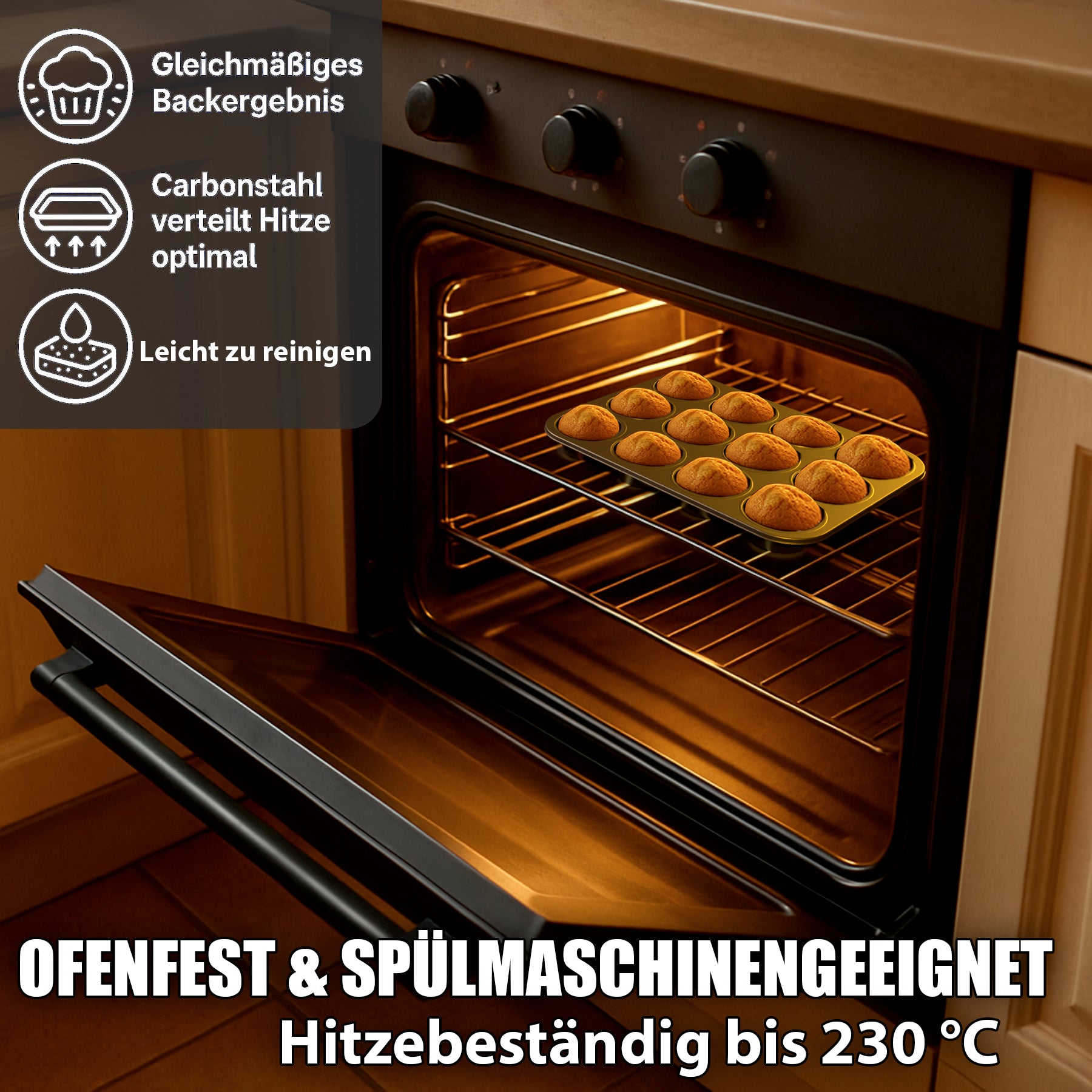 BigDean Muffin Backform 2er Set antihaft Carbonstahl