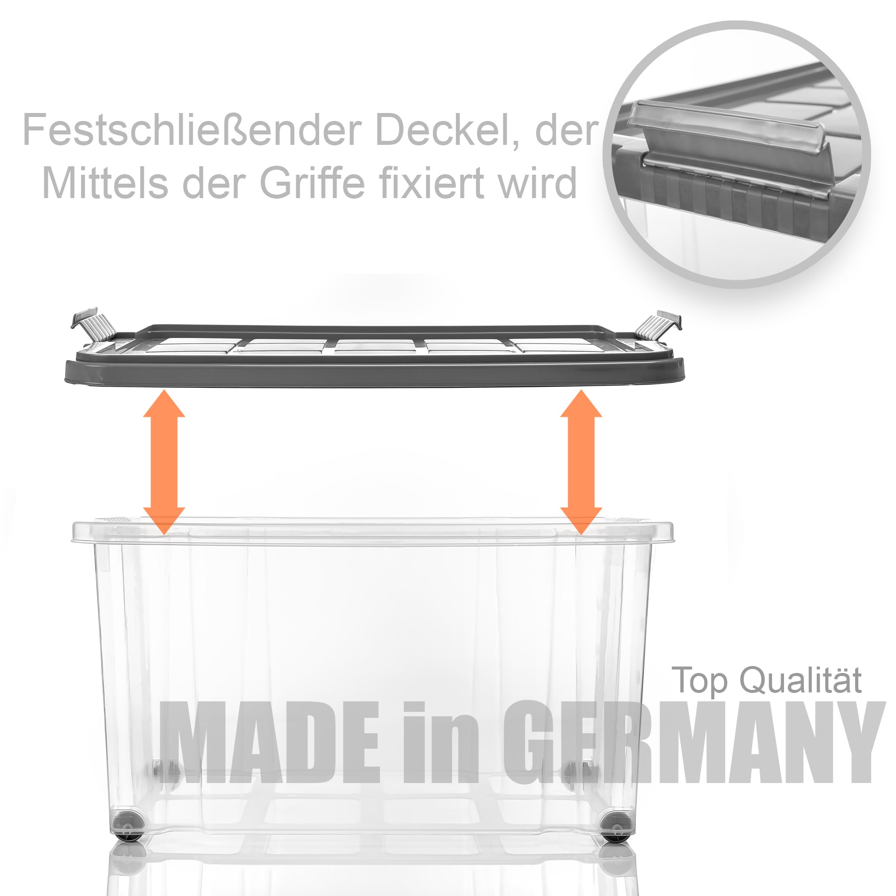 BigDean Aufbewahrungsbox 60L Deckel 4er stahlgrau stapelbar
