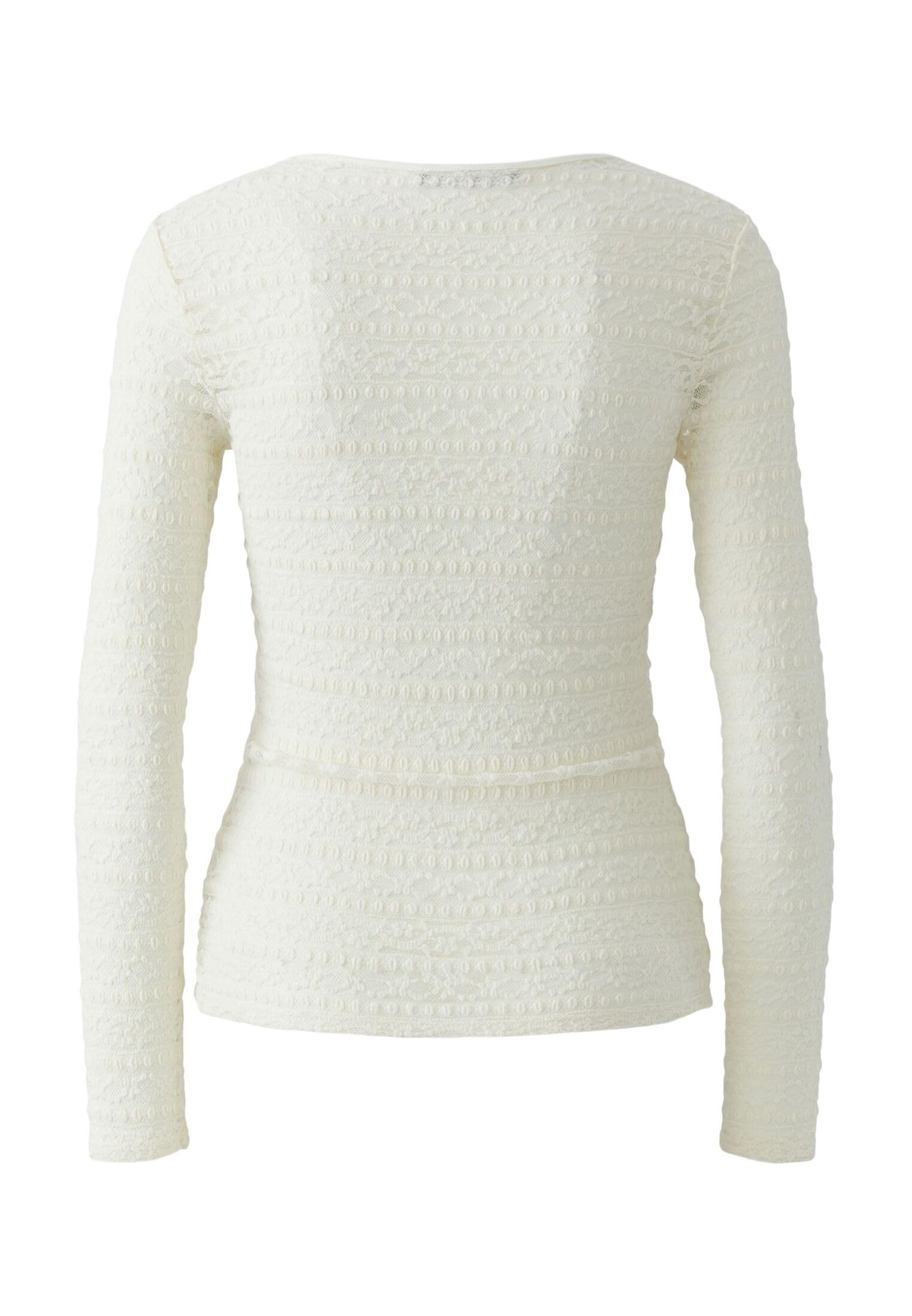 Oui Shirts & Tops Langarmshirt Spitze Gardenia schmal