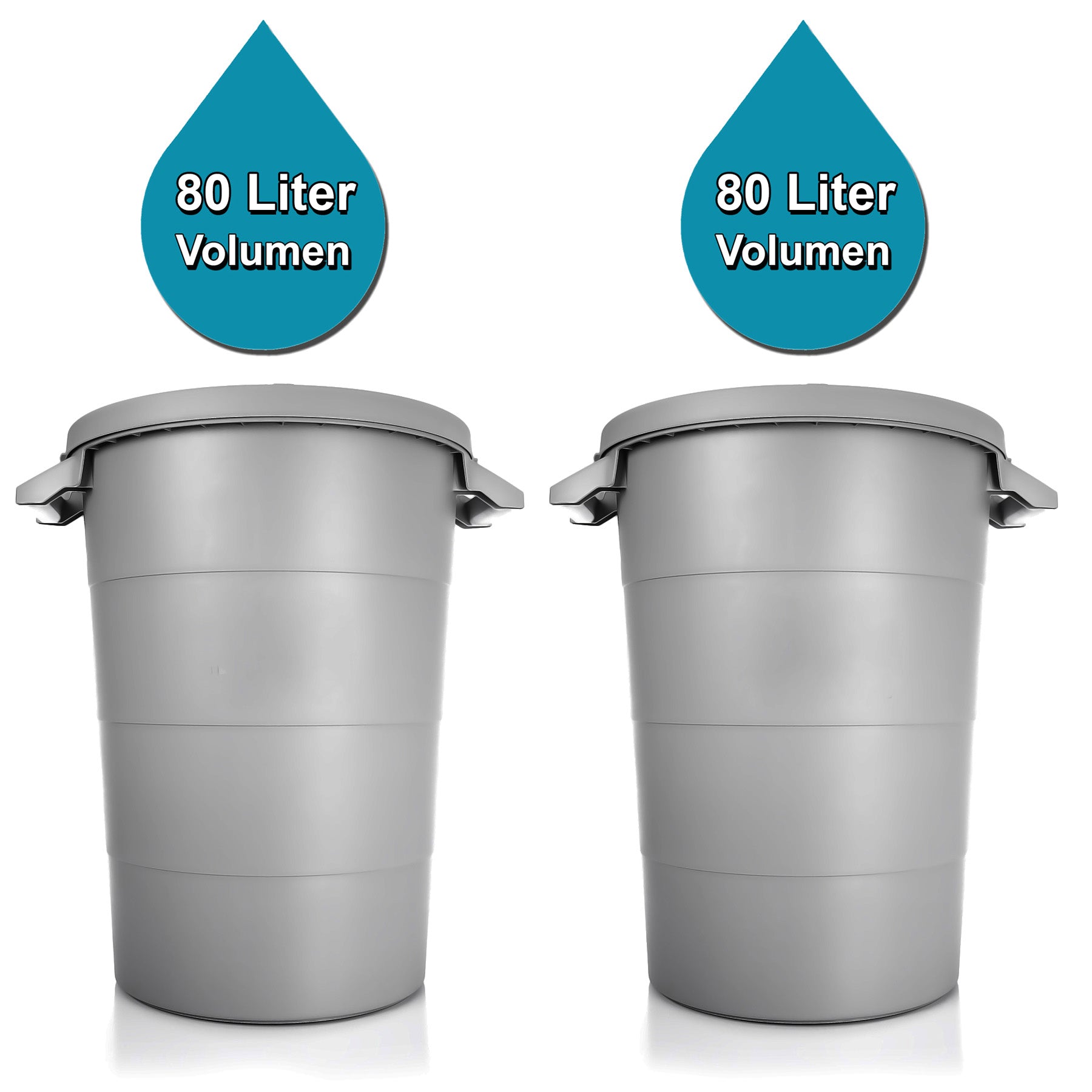 BigDean Haushalt Universaltonne 80 L Grau 2er Set mit Deckel
