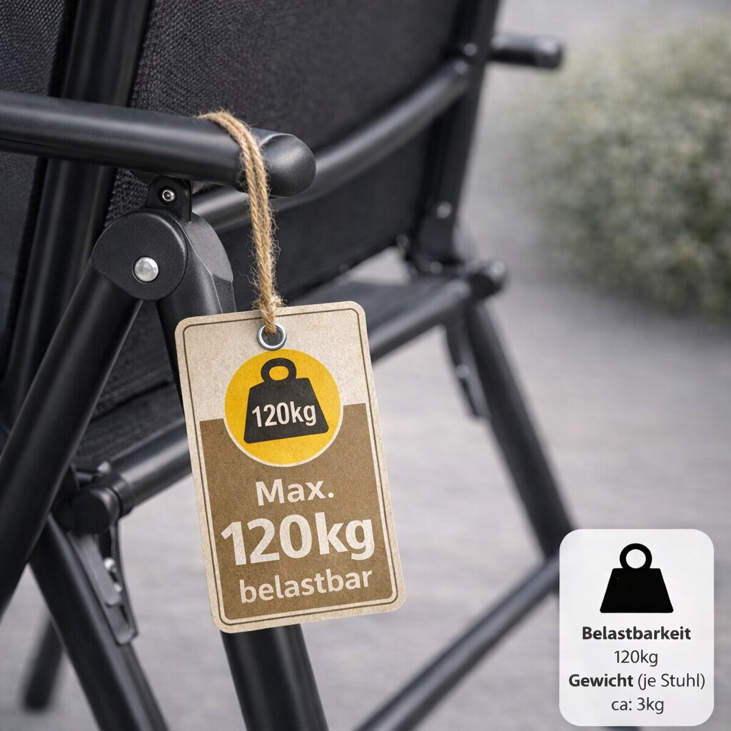 BigDean Garten Gartenstuhl Hochlehner 2er Set schwarz klappbar