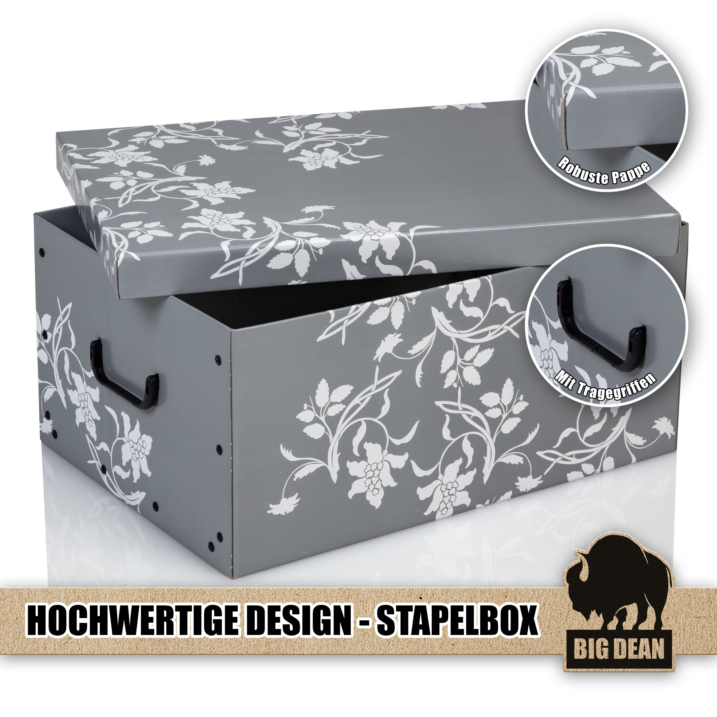 BigDean Aufbewahrungsbox Pappe 45 L Deckel 3er Set 49x39x24