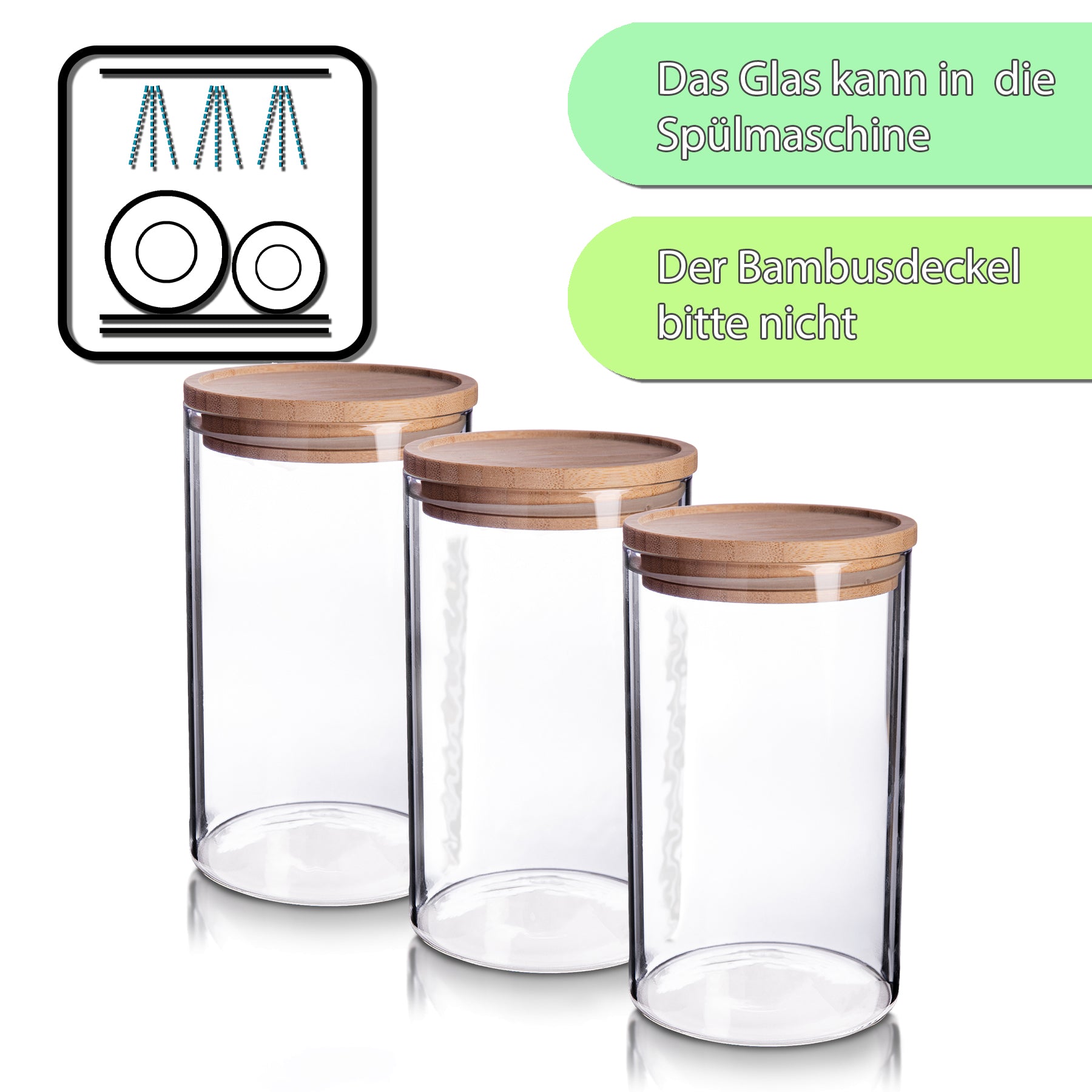 BigDean Küche & Vorrat Vorratsgläser 3er Set 1,1L Bambus