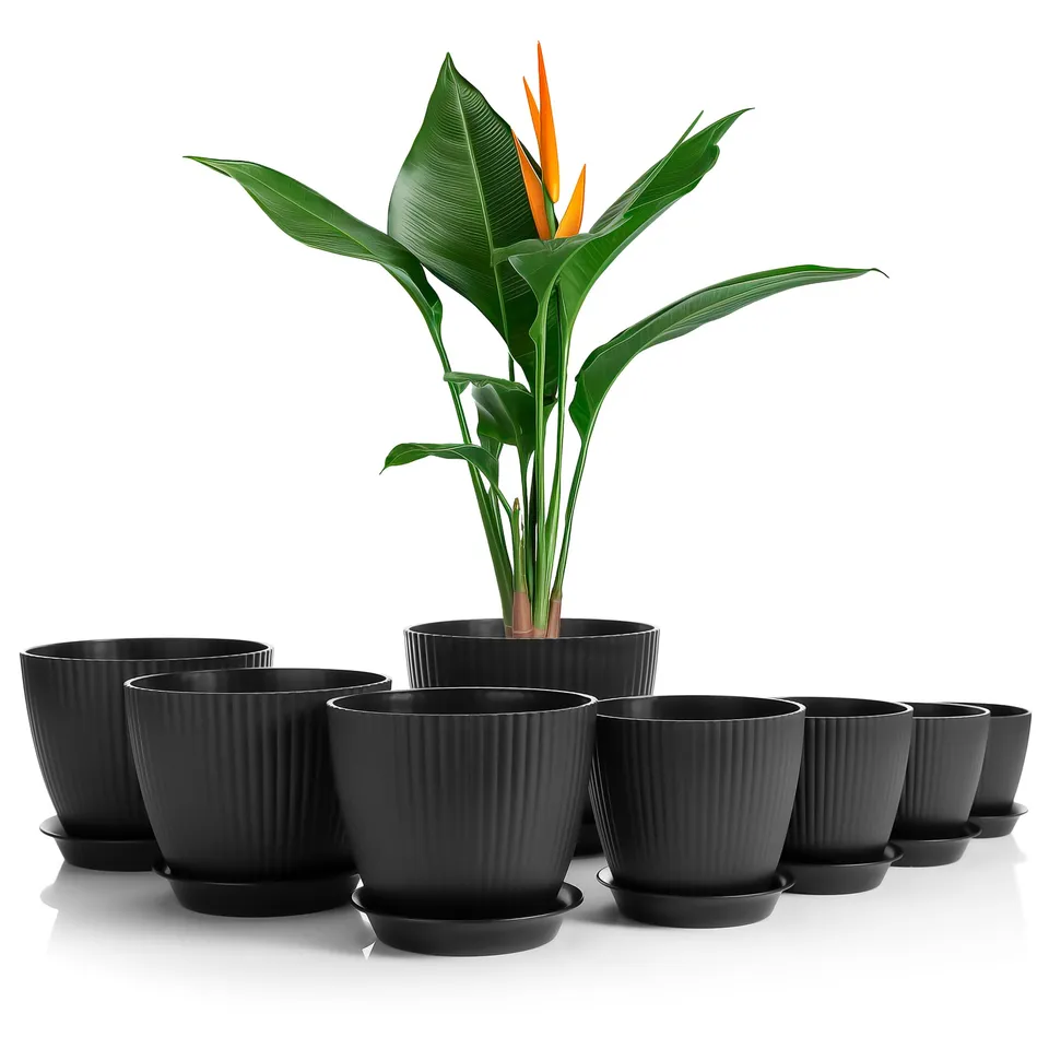 BigDean Garten Blumentopf Set 8er Anthrazit mit Untersetzer