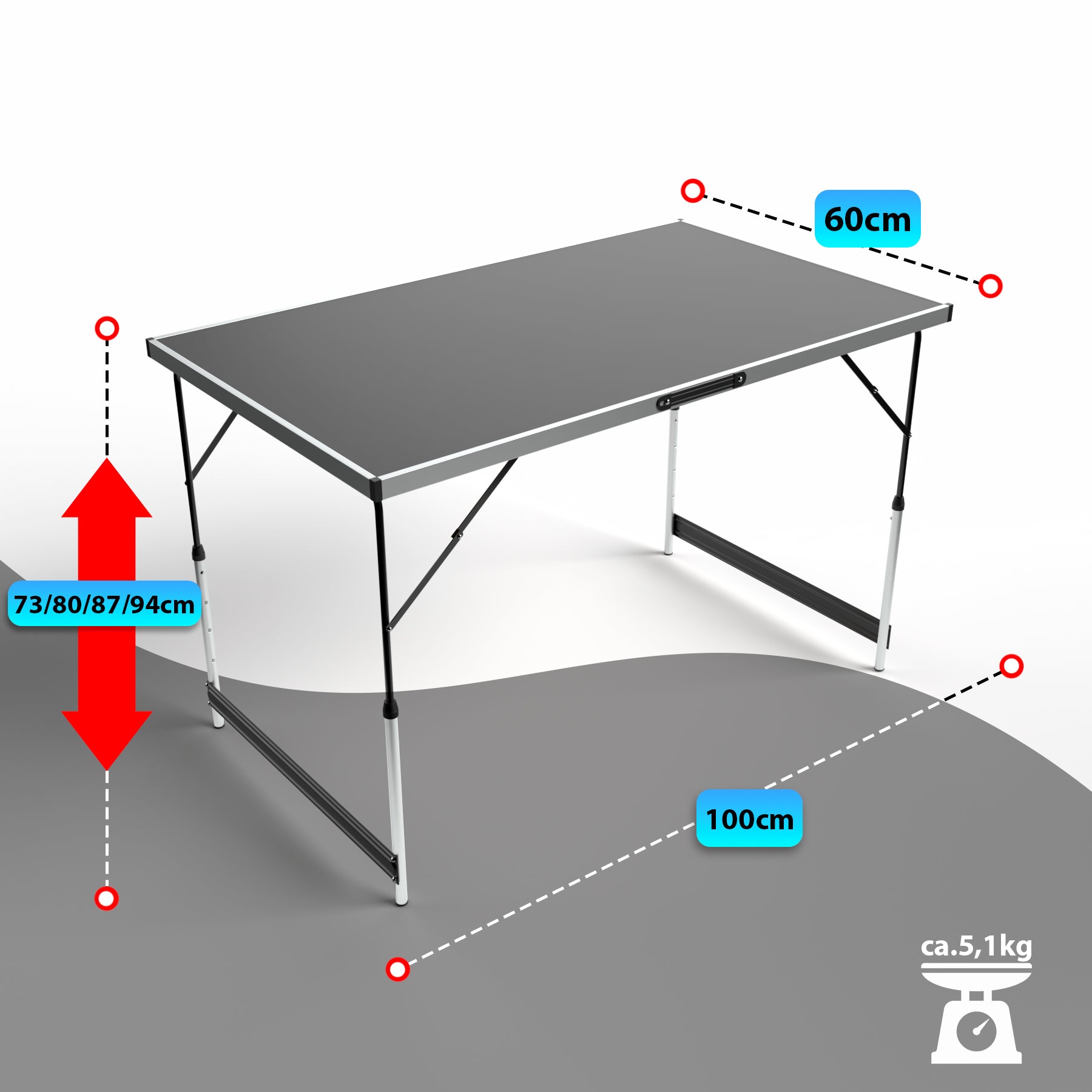 BigDean Multifunktionstisch 100x60cm klappbar 30kg
