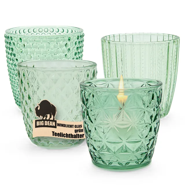 BigDean Haushalt Windlicht Glas grün 4er Set Teelichthalter