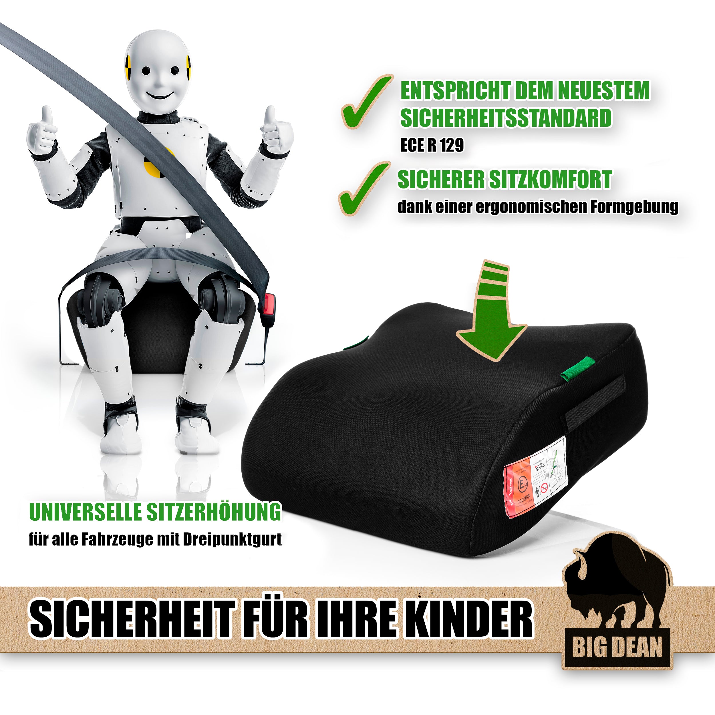 BigDean Haushalt Kindersitzerhöhung R129 i-Size Schwarz 2 Stück